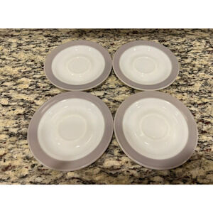 Pyrex Glass Saucer Plates Gray Band White Milk Glass MCM Vtg Set of 4
